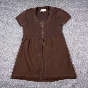 Y2K Sonoma Life Style brown knit Half Button Short Sleeve Cardigan size medium